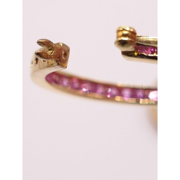 Ross-Simon Gold & Silver Pink Sapphire CZ Hoops - Picture 9 of 15